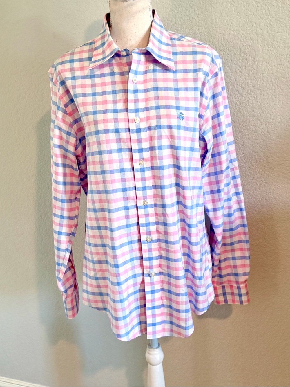 Brooks Brothers Pink & Blue Plaid Button-Down Dress Shirt Non Iron